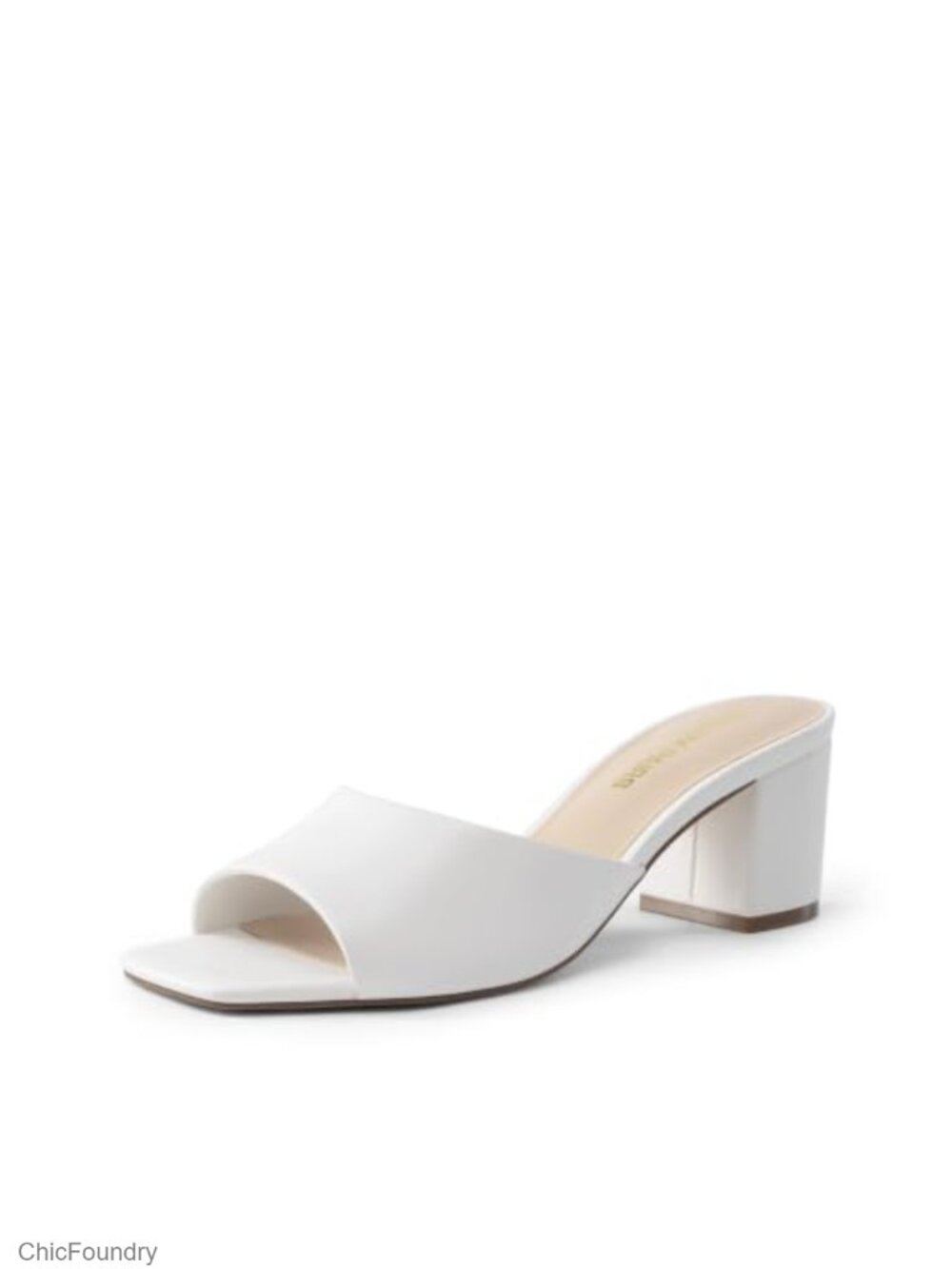 Faux Leather Square Toe Slide Sandals Chunky Block Heel Slip On Mules